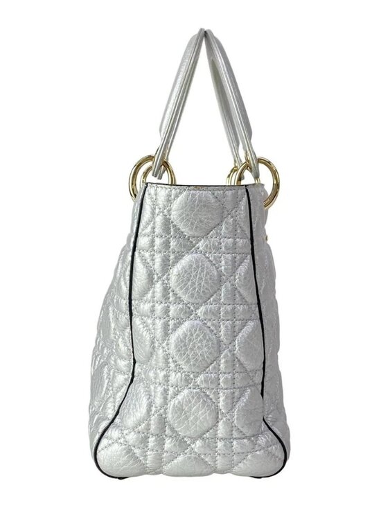 DIOR/ChristianDior Lady Dior Medium Bag Silver Leather Handbag main image 13
